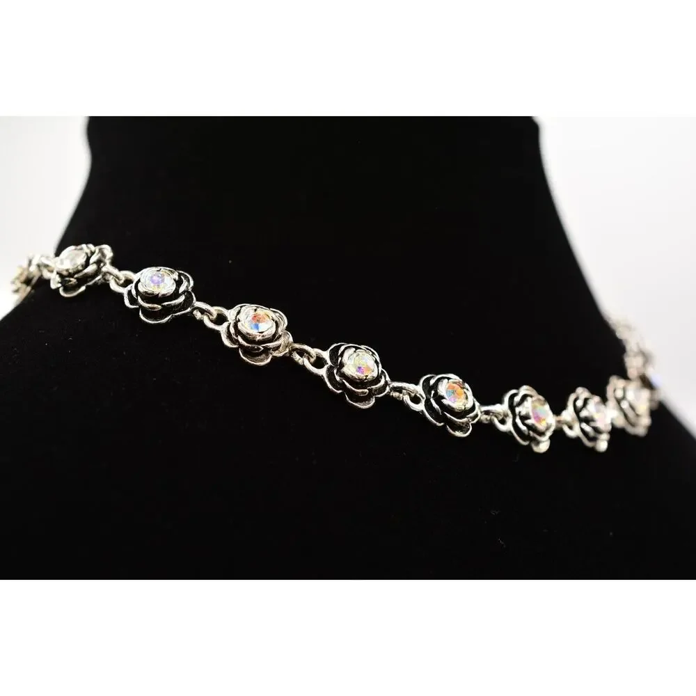 Premier Designs Vintage Choker Necklace Aurora Borealis Rhinestone Crystal 9J